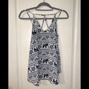 Sienna Sky blue and white elephant print  tank size S
